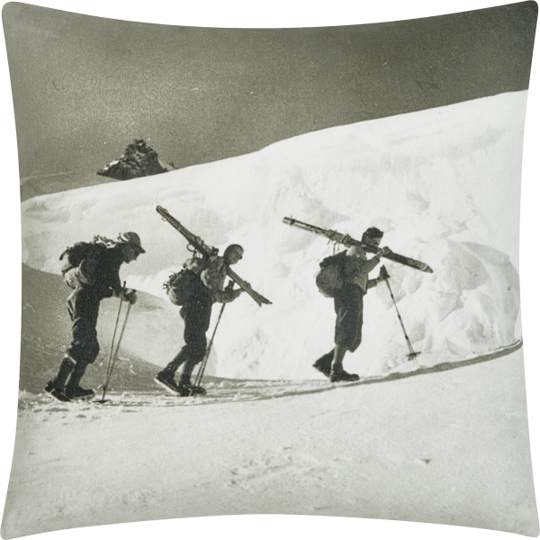 Skitour Kissen 40/40 cm Digitaldruck schwarz/weiss auf 100% Baumwolle